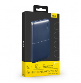 Внешний аккумулятор Akai BE-10001B, 10 000 maH, порт Type-C синий