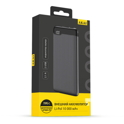 Внешний аккумулятор Akai BE-10002, 10 000 maH, черный 