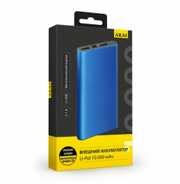Внешний аккумулятор Akai BE-10003, 10 000 maH, синий