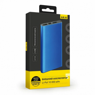 Внешний аккумулятор Akai BE-10003, 10 000 maH, синий