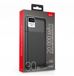 Внешний аккумулятор Akai  BE-20317 PD, 30 Вт, 20 000 maH, черный 