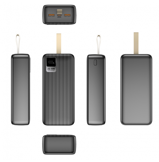 Внешний аккумулятор Akai BE-30020 PD, 30000 мАч,22.5Вт, QC/PD, 2xUSB/Type C/microUSB, дисплей, черный