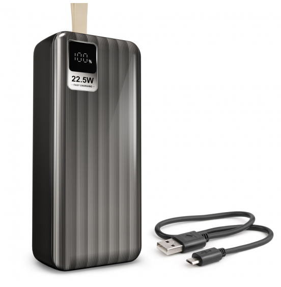 Внешний аккумулятор Akai BE-30020 PD, 30000 мАч,22.5Вт, QC/PD, 2xUSB/Type C/microUSB, дисплей, черный