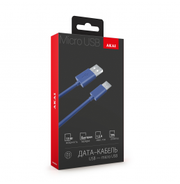 Дата-кабель AKAI CE-453BL, microUSB, 1м, 1,5А, синий
