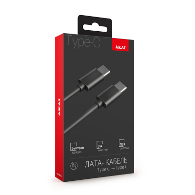 Дата-кабель AKAI CE-469B, Type C- Type С , 1,2м, 3А, PVC , черный