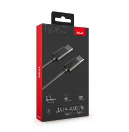 Дата-кабель AKAI CE-481Bk, Type C- Type С , 1м, 60Вт, PVC , черный
