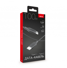 Дата-кабель Akai CE-479 Type C - Type C, 1м, 100Вт, USB 2.0, черный