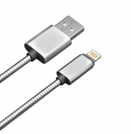 Дата-кабель Akai CE-605S разъем 8-pin Apple Lightning 1м оплетка металл серебро