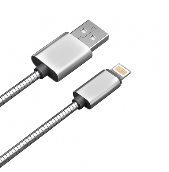 Дата-кабель Akai CE-605S разъем 8-pin Apple Lightning 1м оплетка металл серебро