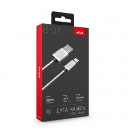 Дата-кабель Akai CE-605S разъем 8-pin Apple Lightning 1м оплетка металл серебро