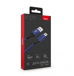 Дата-кабель Akai CE-610 USB A- Lightning, 1м, 2.1А, текстиль, синий