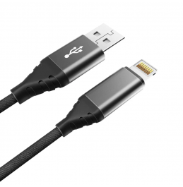 Дата-кабель Akai CE-610 USB A- Lightning, 1м, 2.1А, текстиль, черный