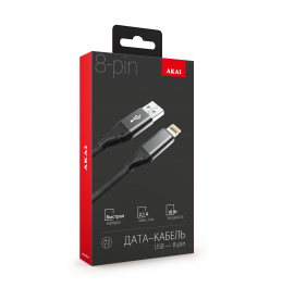 Дата-кабель Akai CE-610 USB A- Lightning, 1м, 2.1А, текстиль, черный