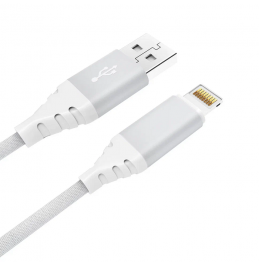 Дата-кабель Akai CE-610 USB A- Lightning, 1м, 2.1А, текстиль, белый (Type C)