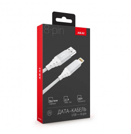 Дата-кабель Akai CE-610 USB A- Lightning, 1м, 2.1А, текстиль, белый (Type C)