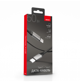 Дата-кабель AKAI CE-470 Type C-Type C 60W 1.2 метра, нейлон+метал, черный