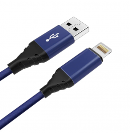 Дата-кабель Akai CE-610 USB A- Lightning, 1м, 2.1А, текстиль, синий