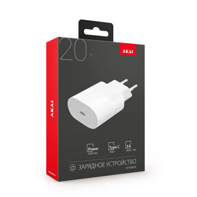 СЗУ AKAI CH-6A07 универсальное 1Type-C,PD 20Вт, 3A, белый