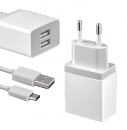 СЗУ AKAI CH-6A09 универсальное 2 USB 2.1A + дата-кабель Type C, белый    