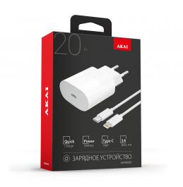 СЗУ AKAI CH-6A13 универсальное 1xType-C,PD 20Вт + кабель Type C - 8Pin 20Вт, белый