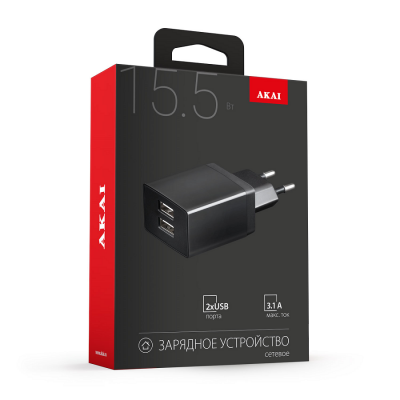 СЗУ AKAI CH-6C04B универсальное 2 USB 3.1A черный