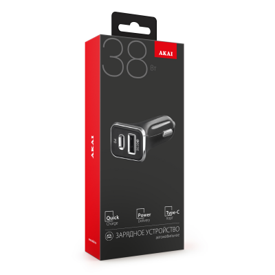 АЗУ Akai CH-6D06 38 Вт (PD20Вт+QC18Вт), USB A, Type C, черный