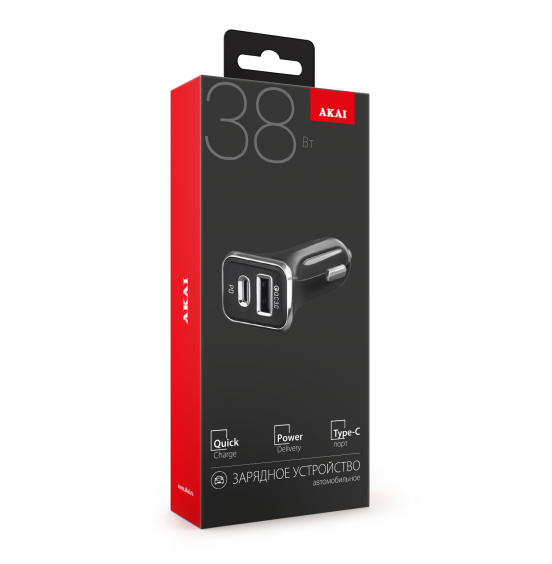 АЗУ Akai CH-6D06 38 Вт (PD20Вт+QC18Вт), USB A, Type C, черный