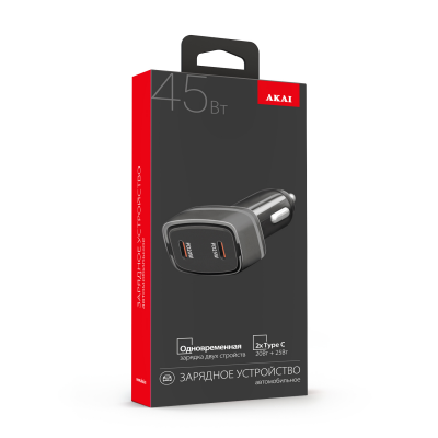 АЗУ Akai CH-6D20 45 Вт (25Вт+20Вт)PD, 2-Type C, черный