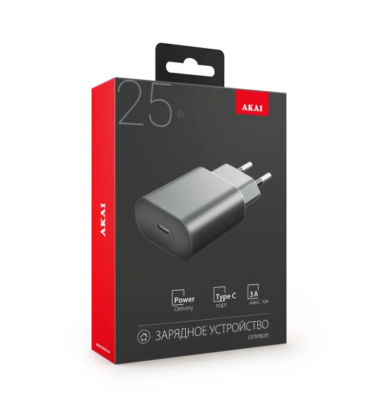 СЗУ AKAI CH-6A25 универсальное 1Type-C,PD 25Вт, 5В/3A, 9В/2.77А, черный СЗУ AKAI CH-6A25 универсальное 1Type-C,PD 25Вт, 5В/3A, 9В/2.77А, черный