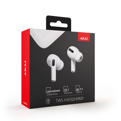 Беспроводные наушники TWS Akai HD-224, Bluetooth V5.1, белый